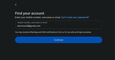 Password reset screen on Instagram.
