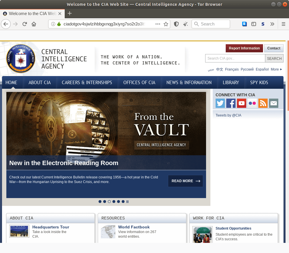Homepage Onion della CIA.
