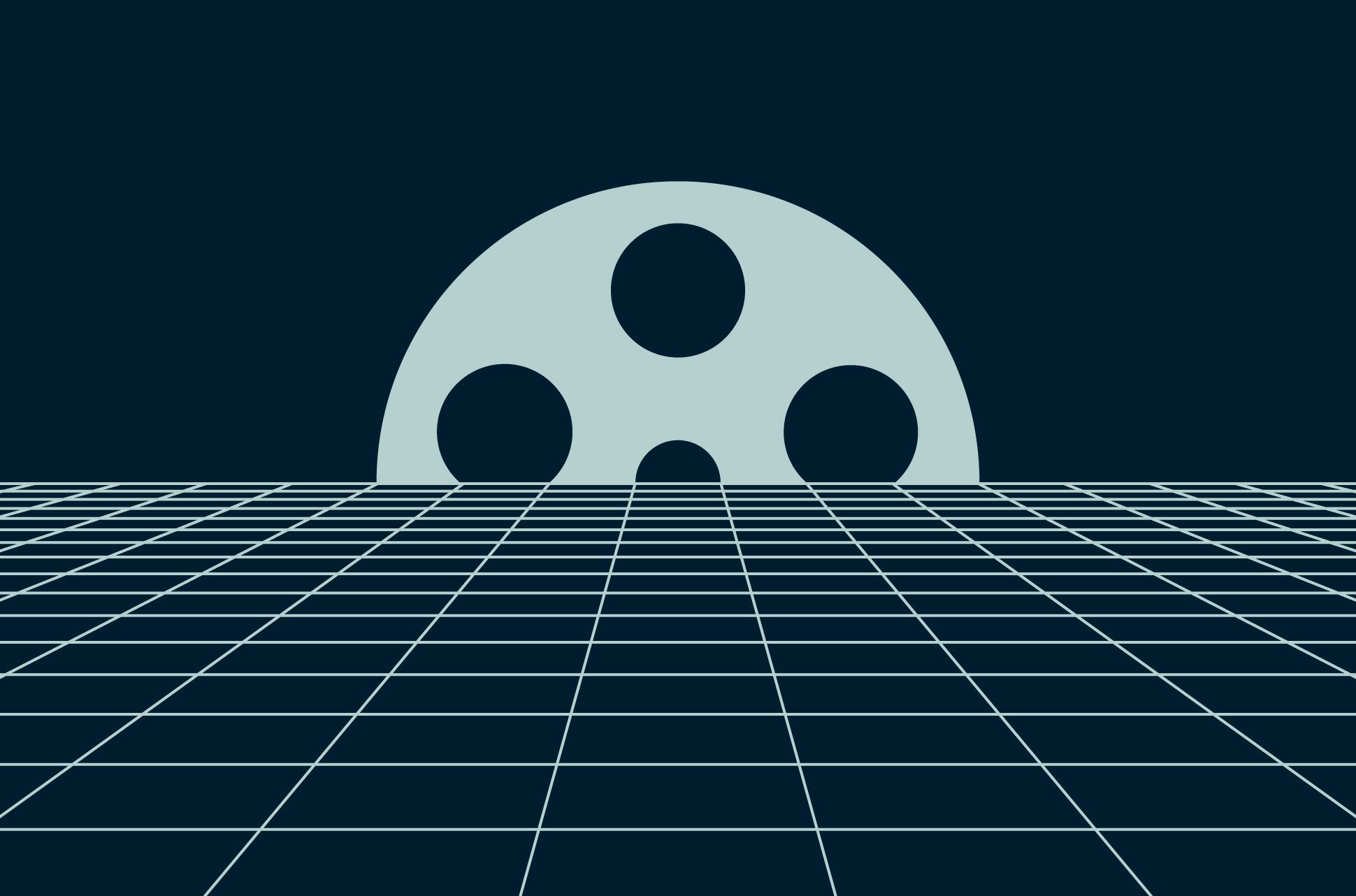 Film reel on the horizon of a matrix grid.