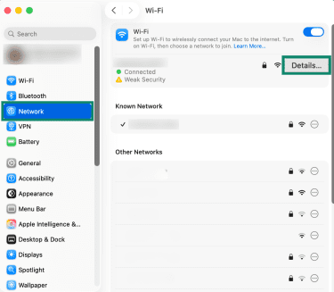 Accessing connected network details on macOS.