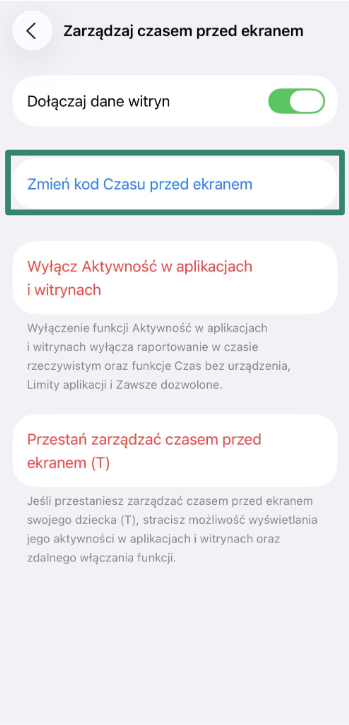 Family list with child’s name selected in iPhone Settings.