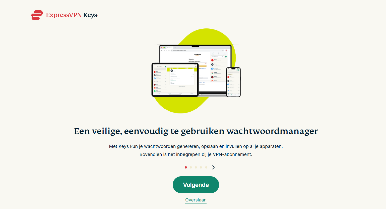 The setup page of the ExpressVPN Keys extension.