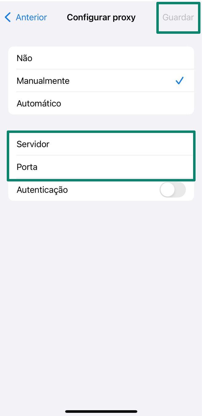 Save button on Configure Proxy iPhone settings screen