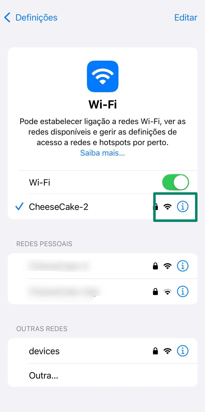 iPhone WiFi menu displaying connected network details