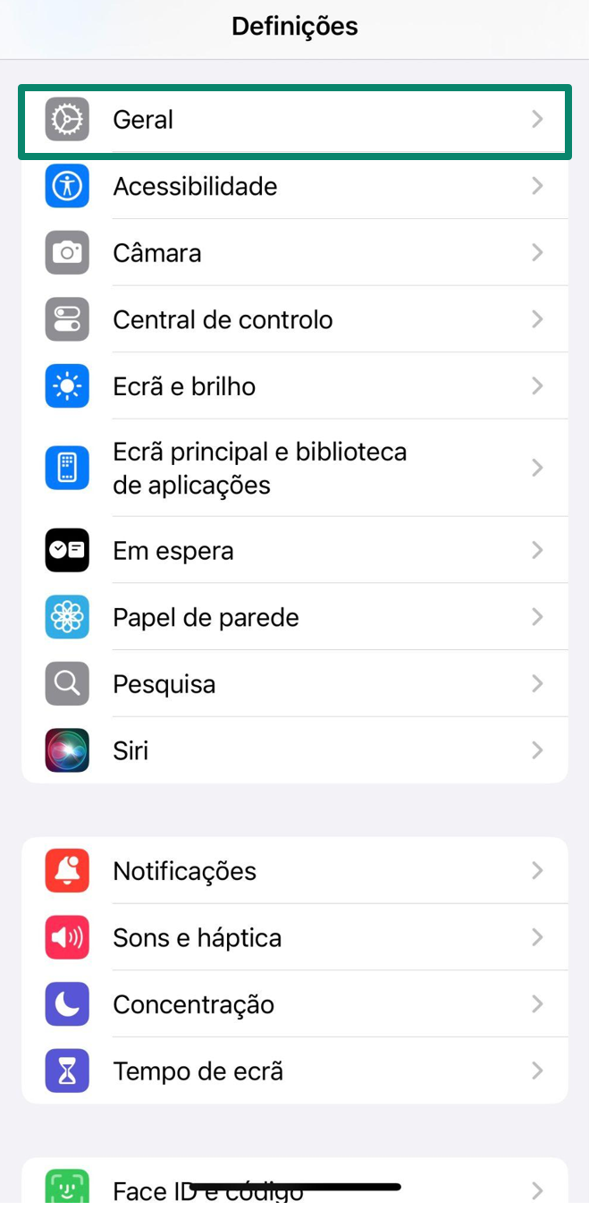 Settings app on iPhone showing the General menu option