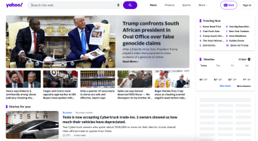Page d’accueil de Yahoo avec actualités, météo et barre de recherche