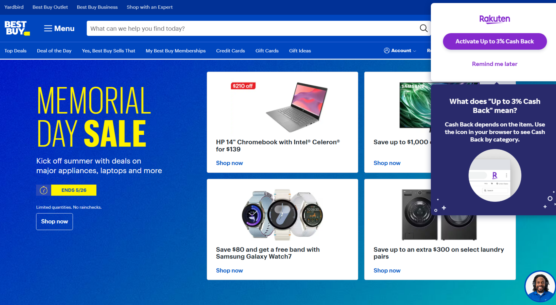 A screenshot showing the Rakuten Chrome extension in action, offering cashback to the user.