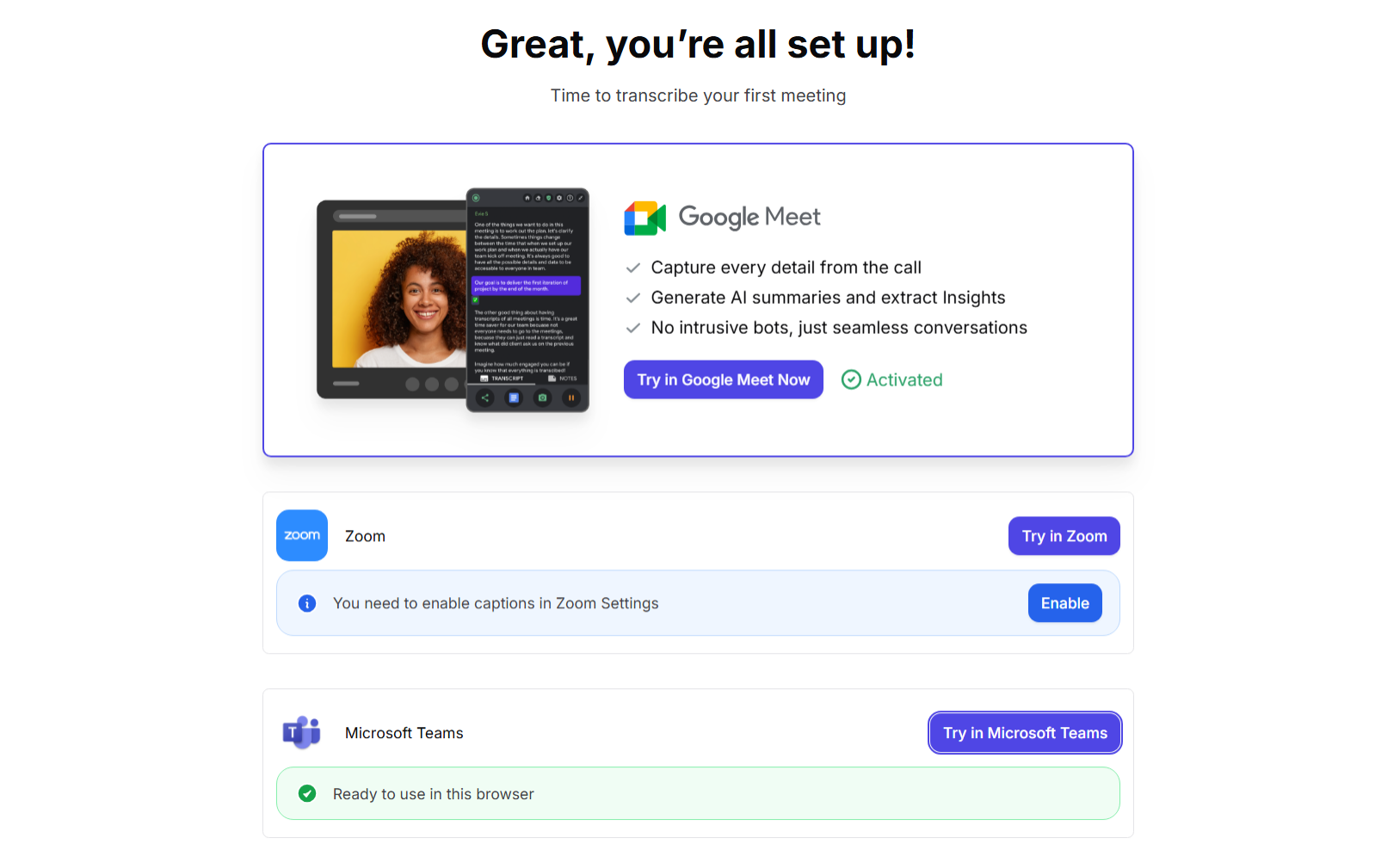 A screeshot of the Todoist extension activated, showing how it can be used to capture meeting notes in Google Meet, Teams, and Zoom.