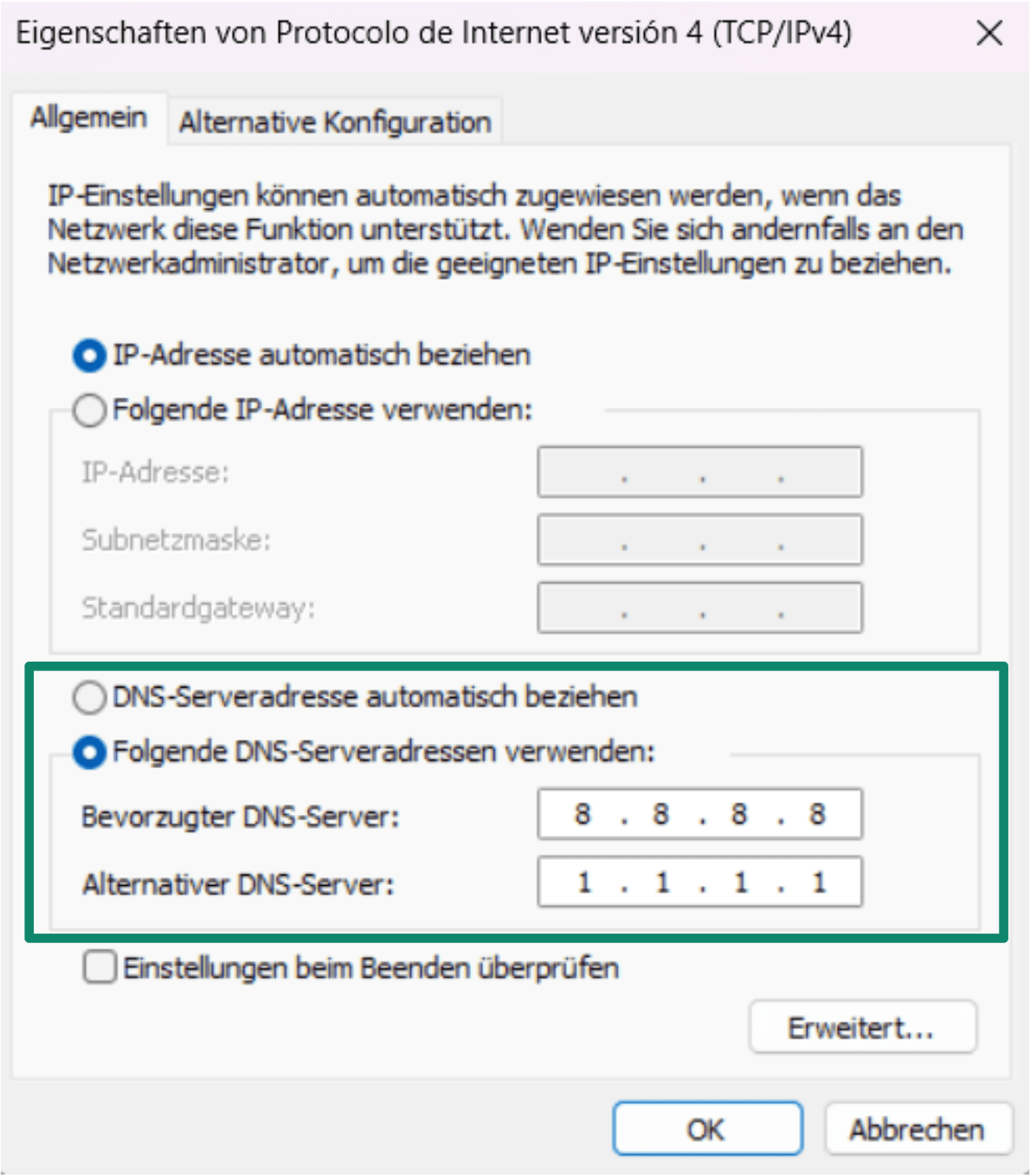 Ensure you have the right address for the type of DNS server (IPv4 or IPv6) you're changing on Windows.