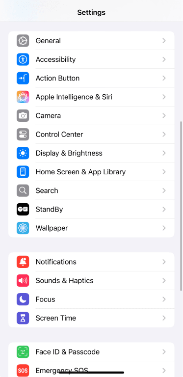 iPhone settings menu.