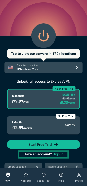 Signing into ExpressVPN on Android