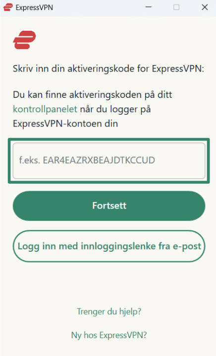 Logging into ExpressVPN on Windows using activation code.