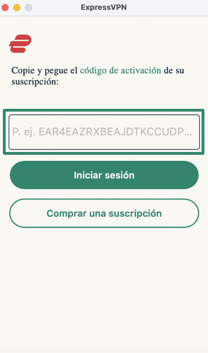 Logging into ExpressVPN on macOS using activation code.