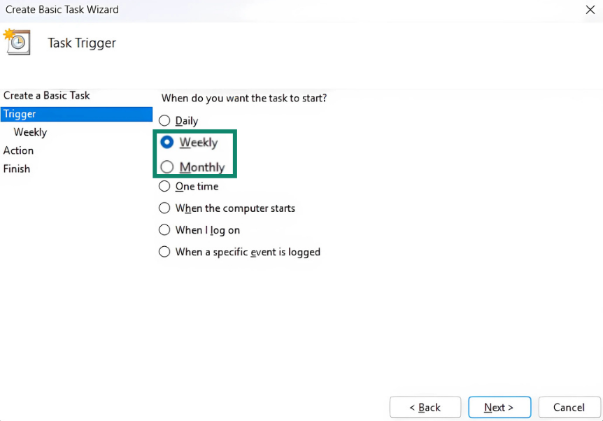 Setting up regular cleanups using the Task Scheduler in Windows.