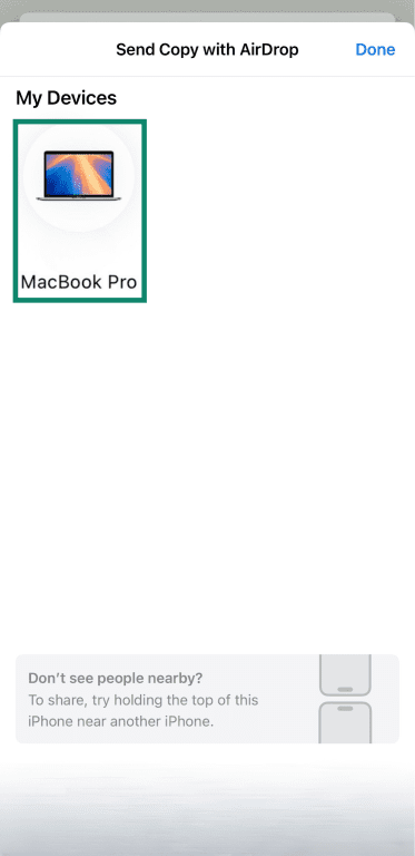 Choosing the recipient of an AirDrop.