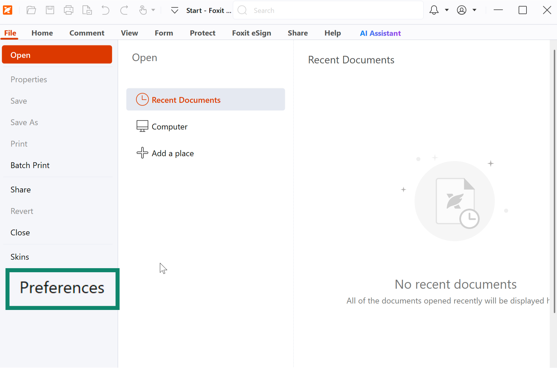 Imagen de la pantalla de Foxit Reader que muestra las preferencias.