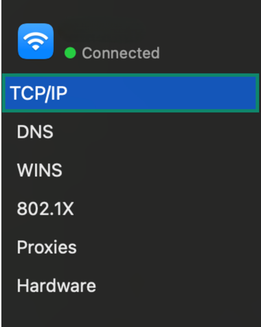 Image showing TCP/IP option in Mac settings.