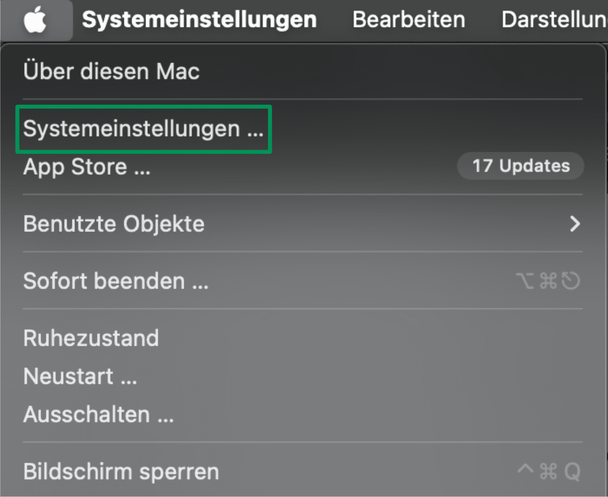 Apple dropdown menu with System Settings highlighted