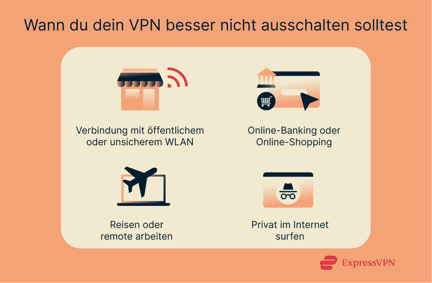 A list of situations in which users are recommended not to turn off their VPNs.