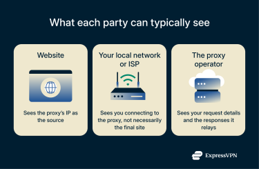 Detailing how a proxy affects how a website, ISP, and the proxy operator can see your online traffic.