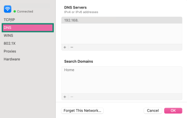 Alt text: DNS setting menu on a Mac.
