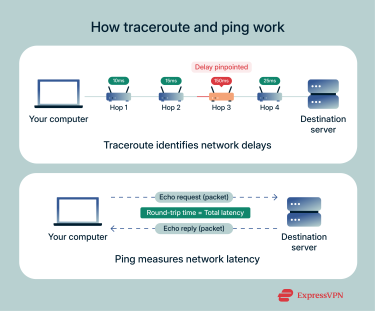 An infographic comparing how ping and traceroute work