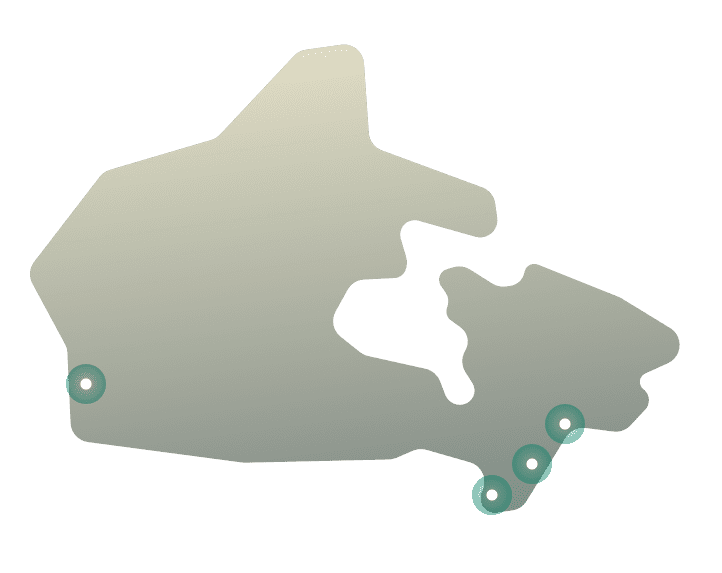 Mapa de ubicaciones de servidores VPN en Canadá.