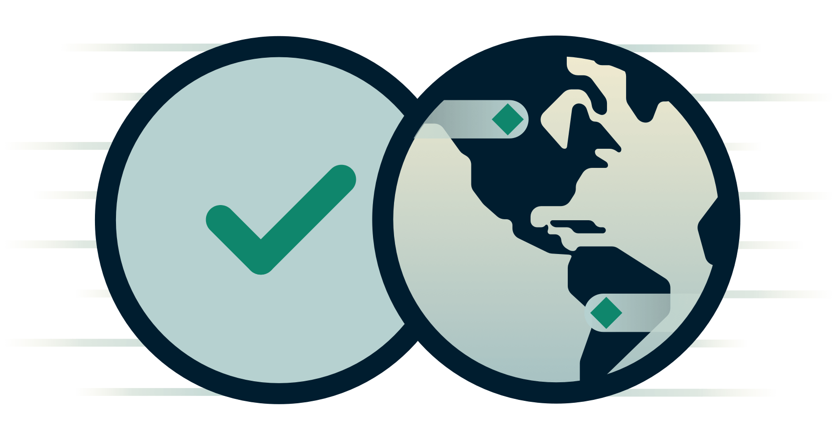 Globus neben einem Häkchen.