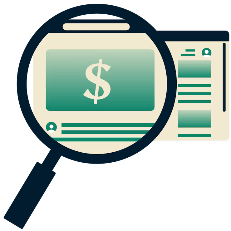 Vergrootglas vestigt de aandacht op online deals op browser scherm. 