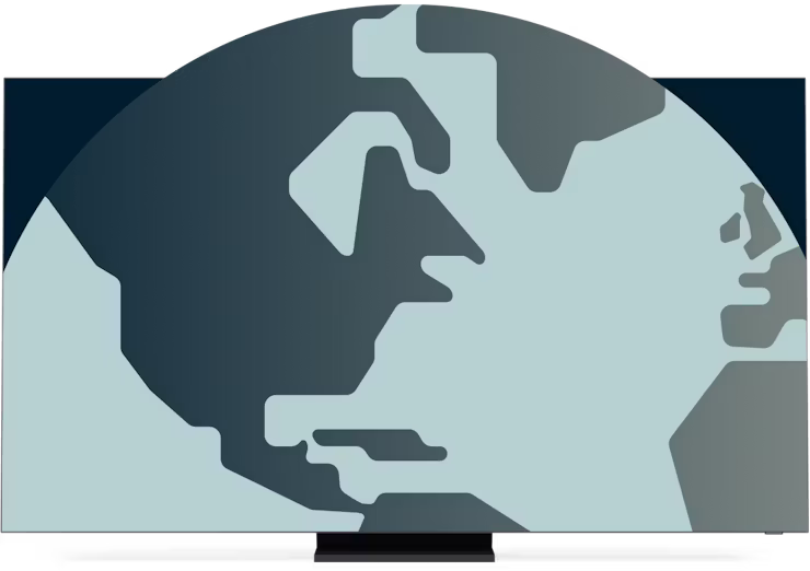 세상의 일부가 화면 밖으로 나오는 모습