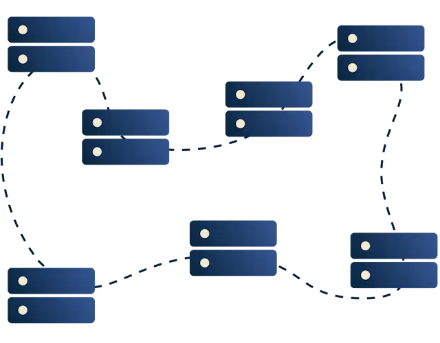 Toisiinsa yhteydessä olevat palvelimet.
