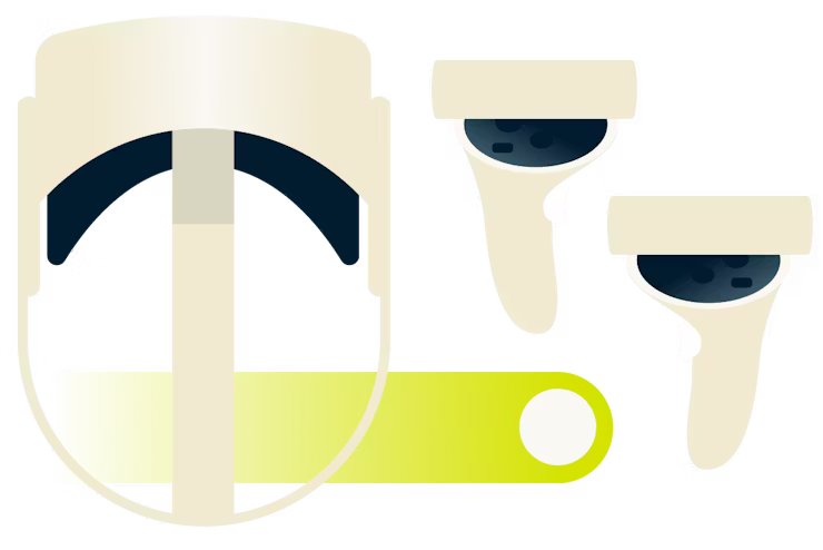 Meta (Oculus) Quest 2 headset and controller.