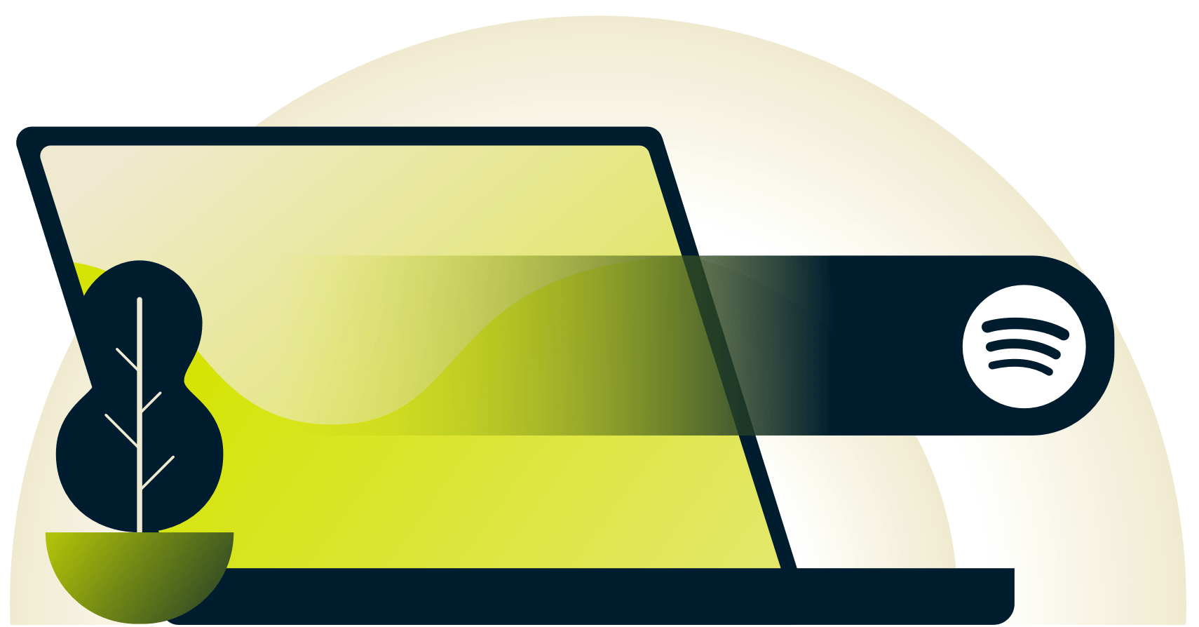 Veegbeweging met Spotify-logo vanaf een laptop.