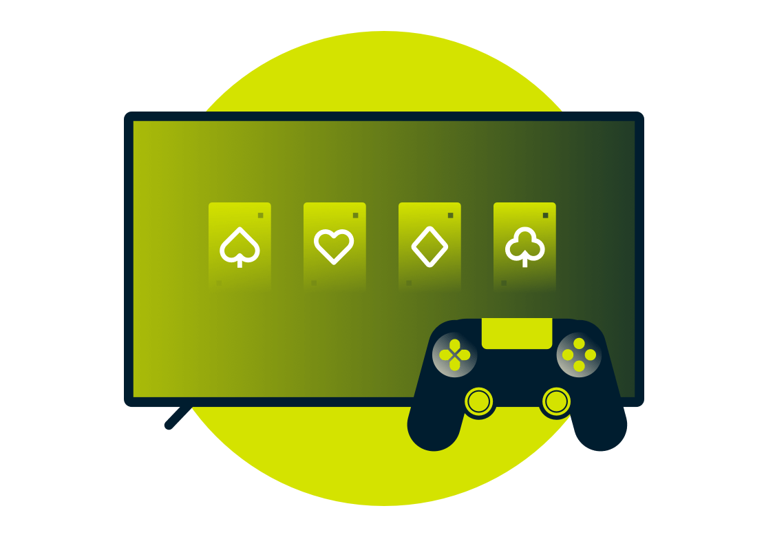 Speelkaartsymbolen op een monitor.