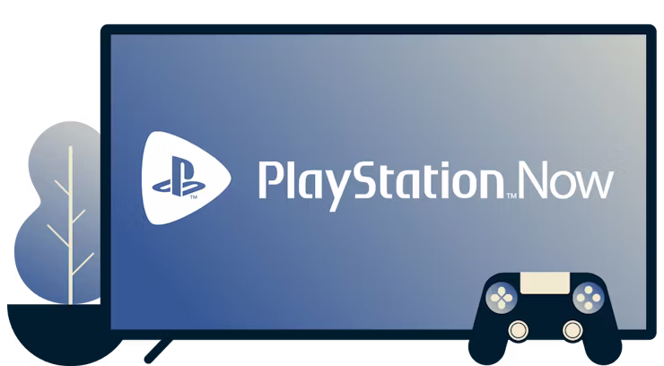 Tela com logotipo Playstation Now, controlee uma planta.