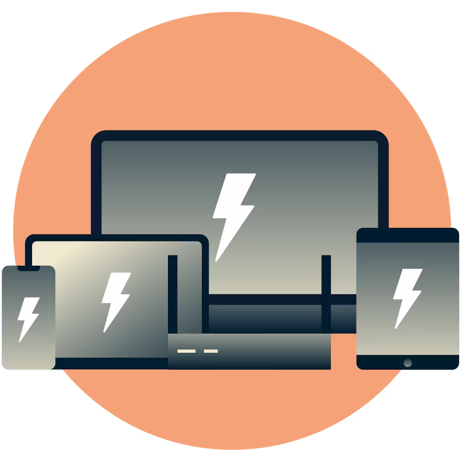 Laitteet, joissa on salamoita osoittamassa nopeutta.