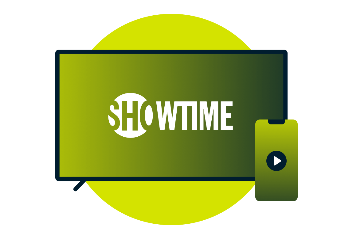 En bærbar PC og telefon med Showtime-logoen.