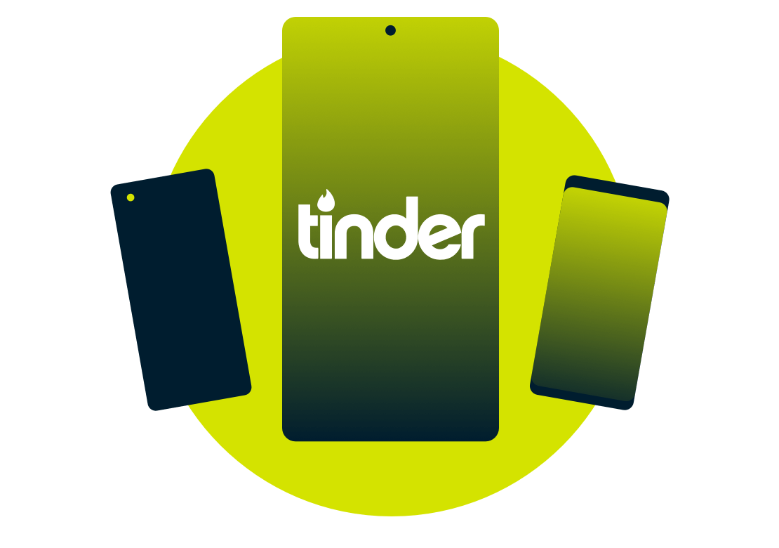 Mobiele apparaten met het Tinder logo.
