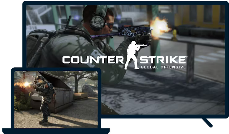 Counter-Strike: Global Offensive em vários tipos de dispositivos.