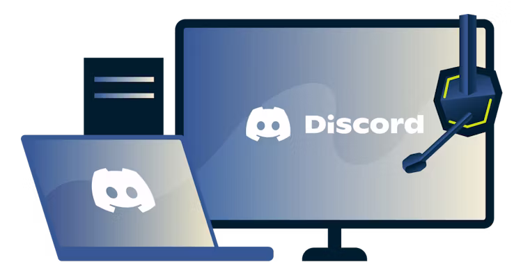 Discord logosu bulunan bir masaüstü ve dizüstü.