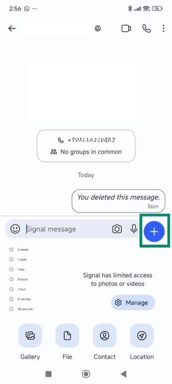 Tap the + icon to add a photo or send a video.