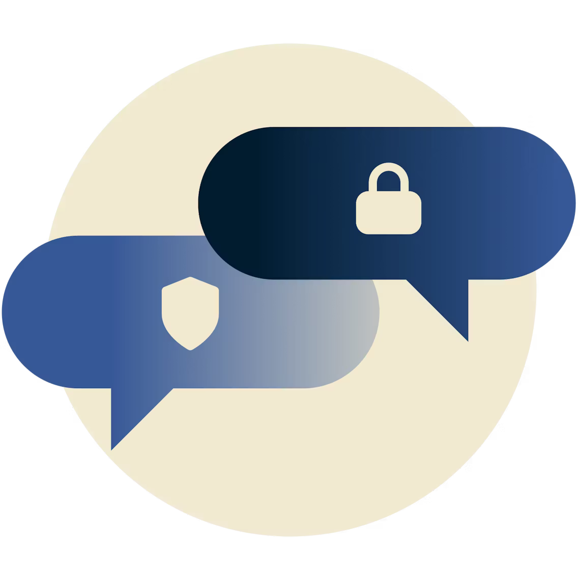 Des bulles de chat avec un cadenas et un bouclier.