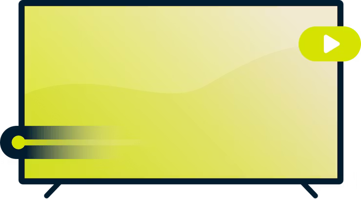 Game better with a VPN: Telewizor z paskiem postępu i przyciskiem play.