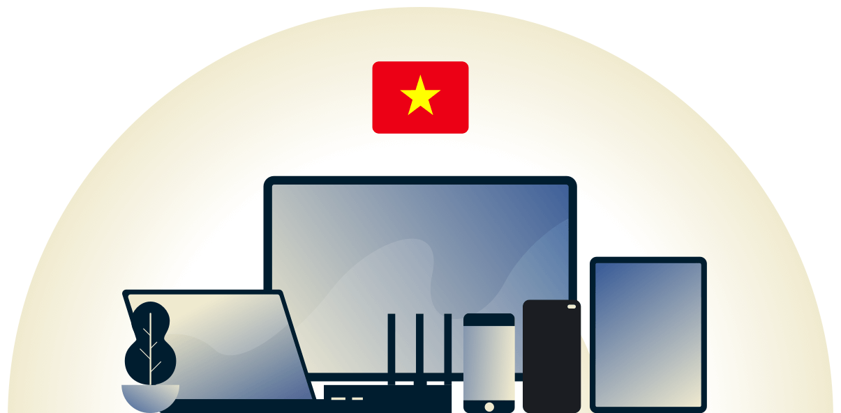 VPN suojaa eri laitteita Vietnamissa.