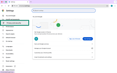 Privacy and security settings in Google Chrome on desktop.