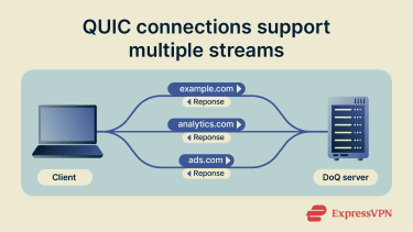 Flowchart showing a single QUIC connection from a user's browser to a DoQ server.