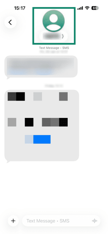 Contact profile picture highlighted in the Messages app of an iPhone.