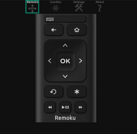"Remote" option highlighted on the Remoku web app interface.
