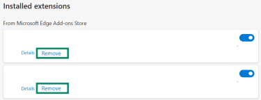 The Edge extension page is open and the Remove option is highlighted.