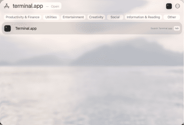 Terminal app in App Finder on macOS